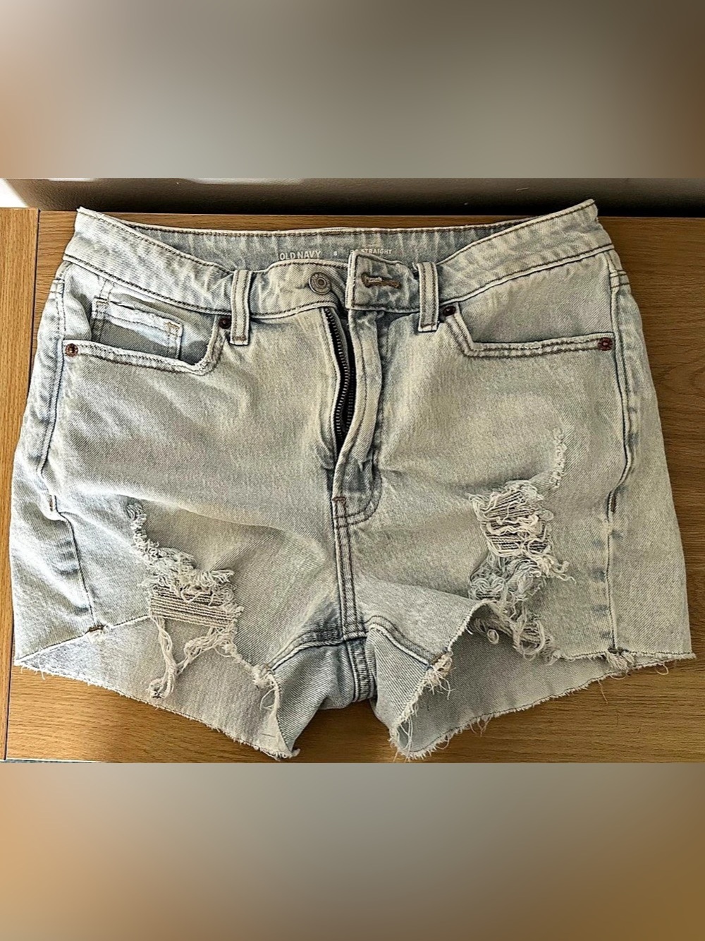 Old Navy High-Waisted O.G. Straight Cut-Off Jean Shorts Distressed Denim Jean